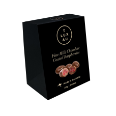TLUXAU Chocolate Coated Raspberries Small 30g - Carton of 6 - $3.40/unit + GST TLUXAU Chocolate Coated Raspberries Small 30g - Carton of 6 - $3.40/unit + GST